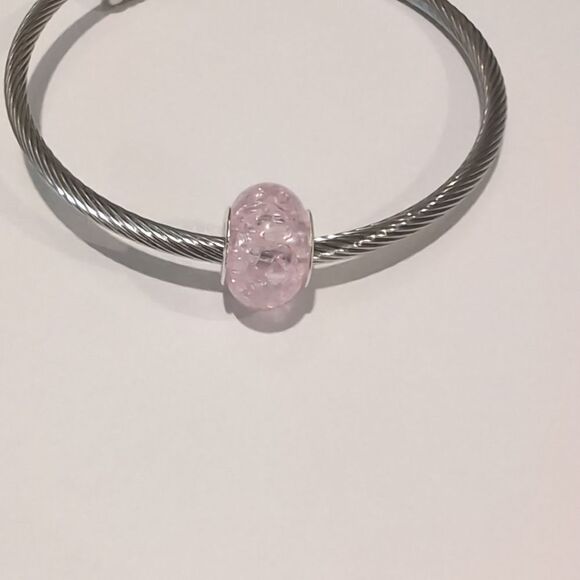 Silver‎ Pink "Crushed Glass" Charm for Pandora Style Bracelet - Picture 1 of 4